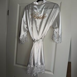 Bridal Satin Lace Trim Robe